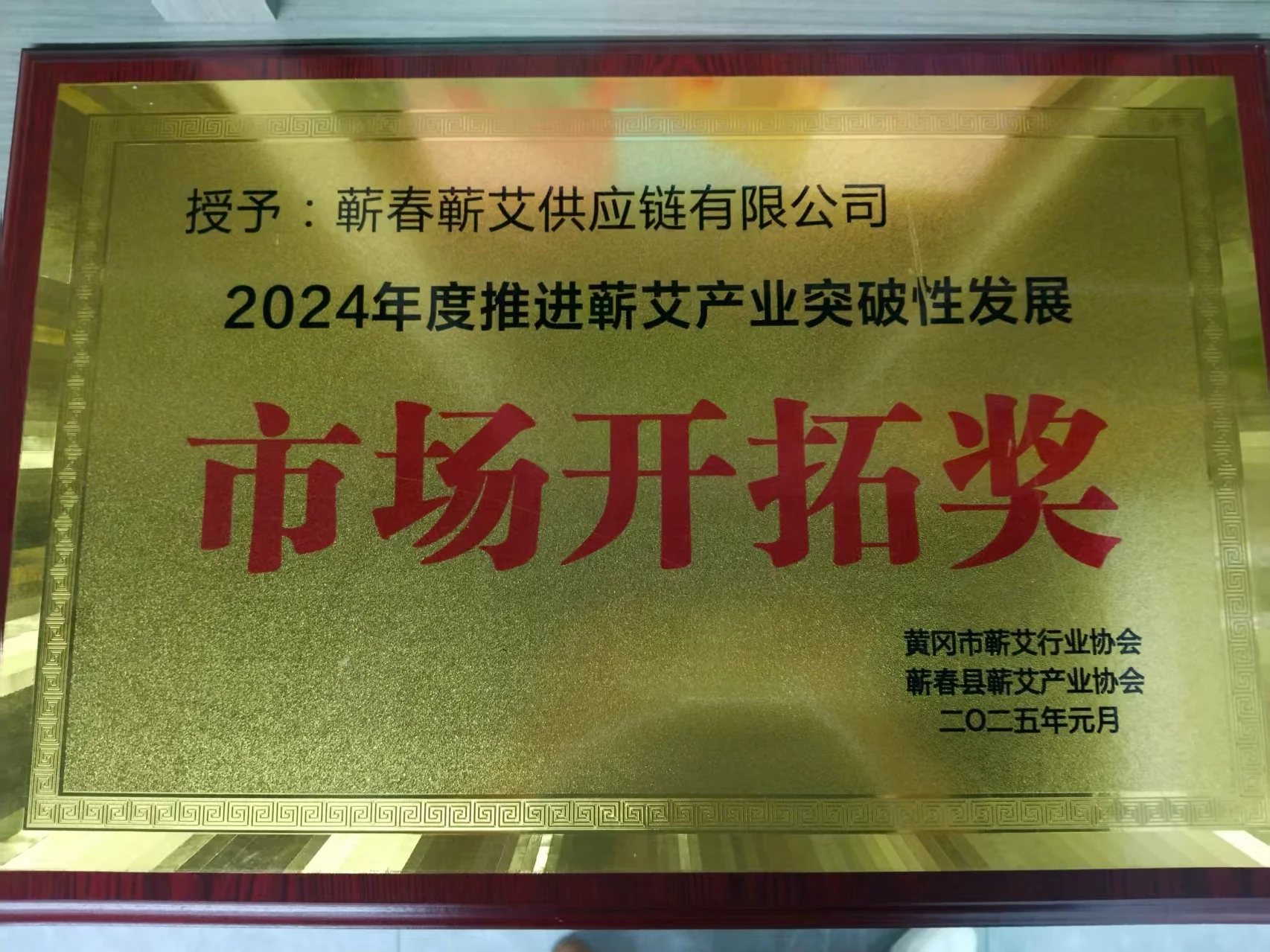 2024年度推进蕲艾产业突破性发展市场开拓奖，牌匾照片