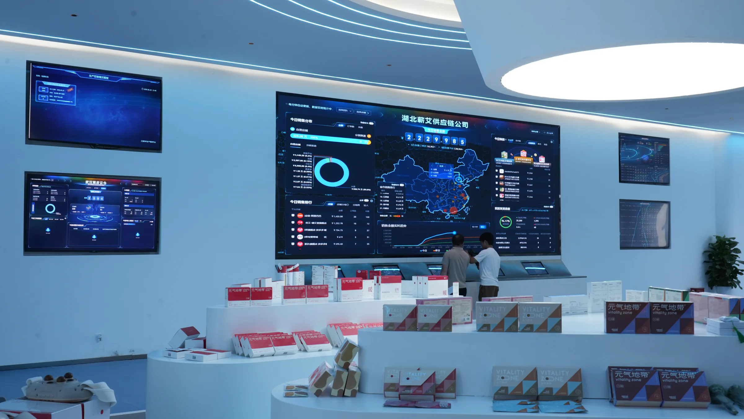 湖北蕲艾供应链有限公司数据驾驶舱与产品展厅实拍
